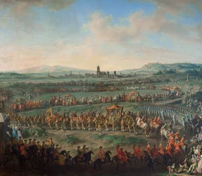 Einzug von Kaiser Franz I. Stephan und seinem Sohn Joseph (II.) in Frankfurt am 29. März 1764